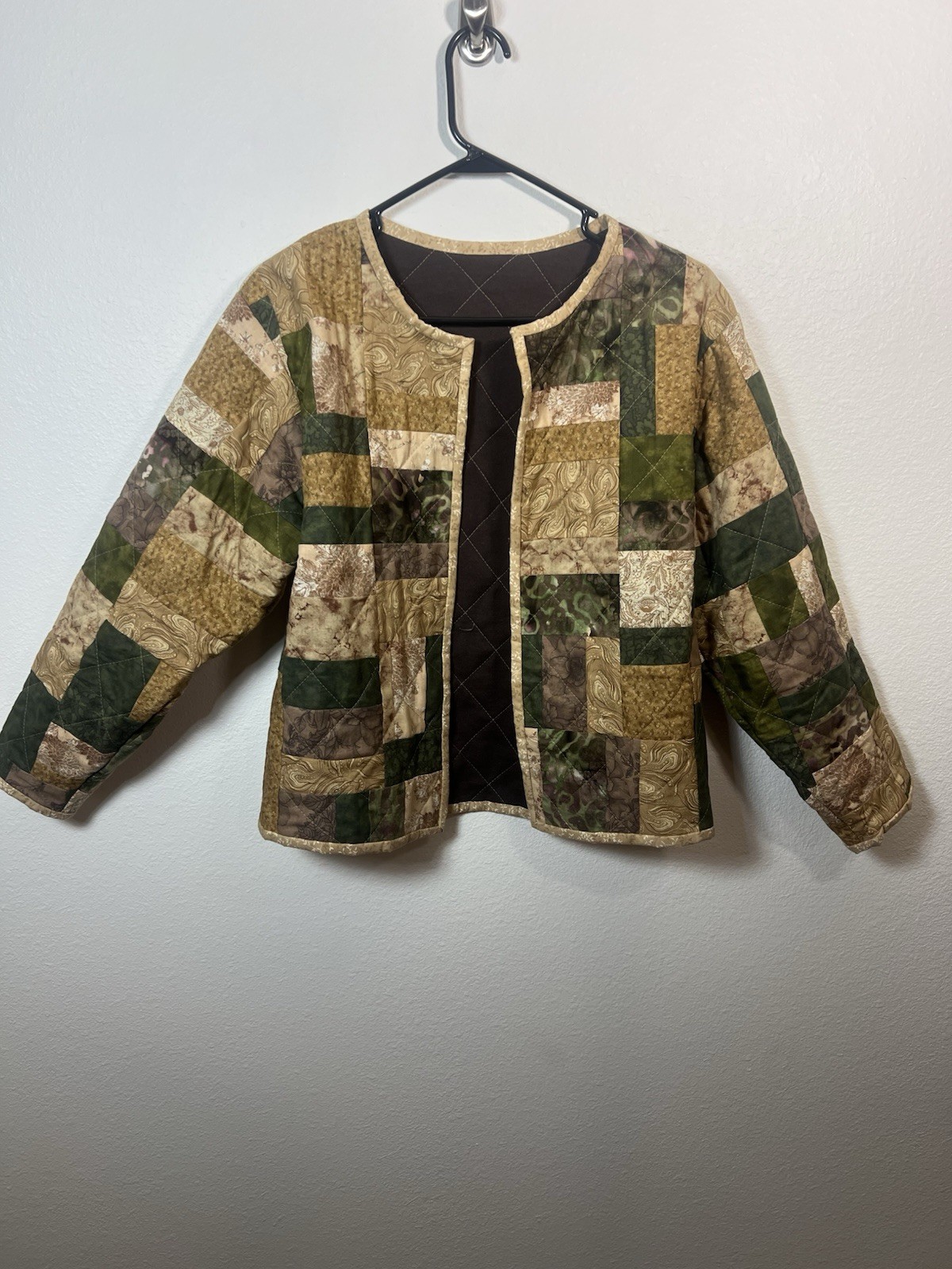 Patchwork Quilted  Open Jacket Cottage Granny Cor… - image 1