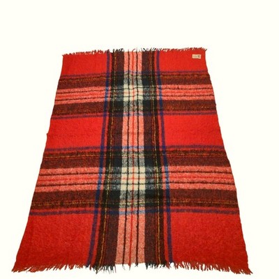 Vintage Glen Cree Mohair Throw blanket Made in Scotland Red Green plaid cozy