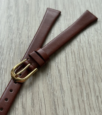 11 mm ROMANSON Brown Watch Strap, Gold Buckle, Genuine Leather