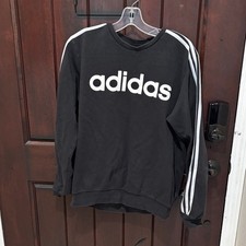 Adidas Black Crewneck Sweater with White Stripes M