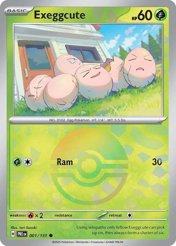 EXEGGCUTE 001/131 PRISMATIC EVOLUTIONS POKEMON (POKE BALL HOLO, NM)