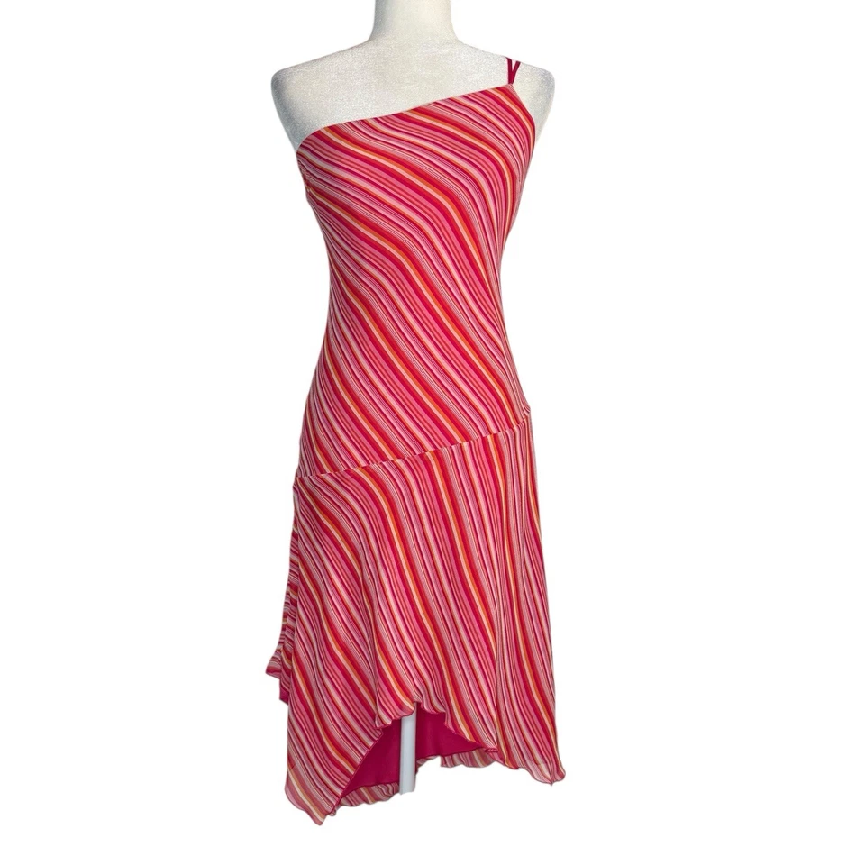 Винтажный Y2K Express шелк падение талии скольжения платье 6 ретро шифона ассиметричный уклон - Изображение 2 из 4