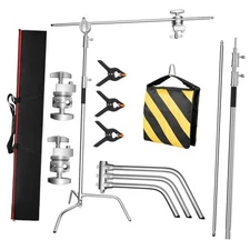 C Stand with Boom Arm, Heavy Duty Photography Light Stand, 10.8ft Stainless 