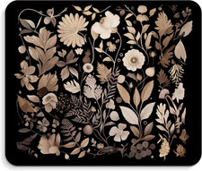 Floral Black Mouse Pad - Vintage Floral Decor Mousepad, Black Boho Flower Office