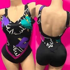Vintage slim Suit Womens 12 Swimsuit Retro 80 s Shapes Shiny Slimming Colorful