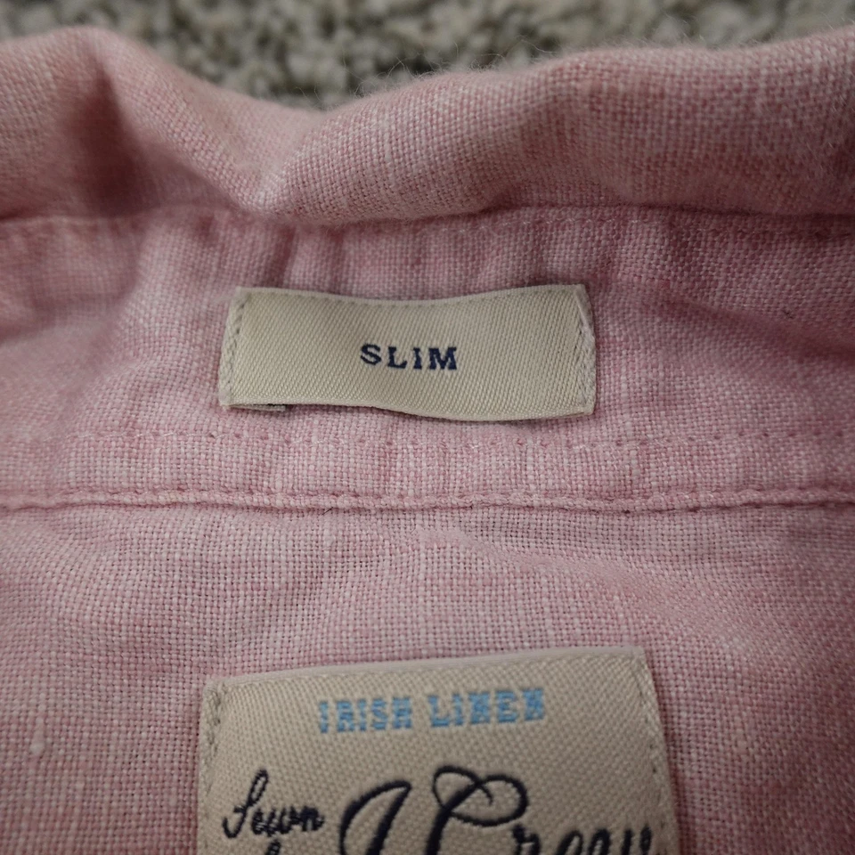 J Crew Shirt Mens XL Pink Red Irish Linen Chambray Short Sleeve Button Up Slim - Image 4 of 4