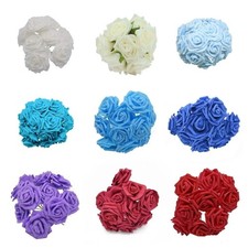 60pcs 7cm Artificial Flowers with Stems Foam Rose Fake Bride Bouquet Wedding Set