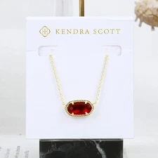 NWOT Kendra Scott Elisa Cherry Red Illusion Pendant Necklace Gold Tone