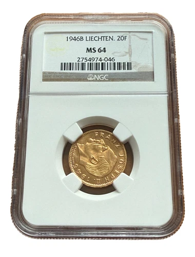 Liechtenstein 1946 Gold 20 Franken NGC MS64