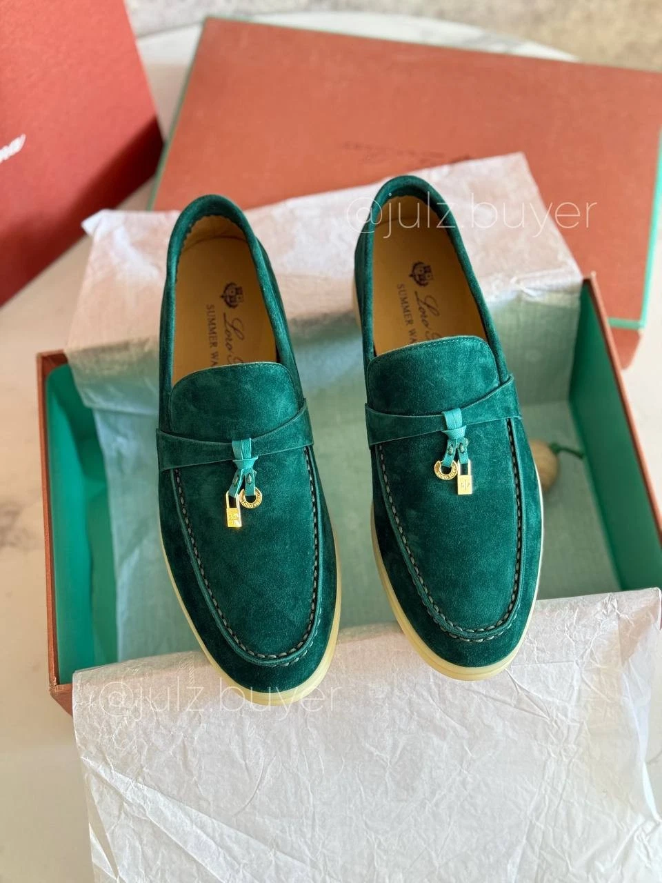 Loro Piana Summer Walk Loafers Women Green Suede EU 38 US 8