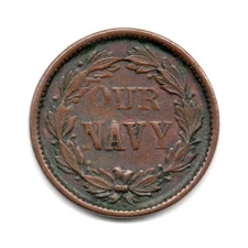 CANNONS FLAGS DRUM / OUR NAVY • 1863 PATRIOTIC CIVIL WAR TOKEN • F 337/350a