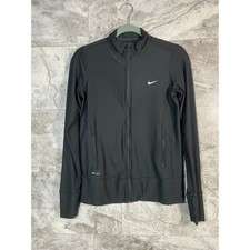 Nike Dri Fit Womens Full Zip Jacket Black Athletic Track Running Size S
