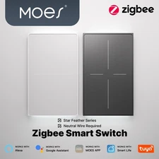MOES ZigBee Smart Wall Light Switch Full Touch Anti-Glare Glass Alexa Google App
