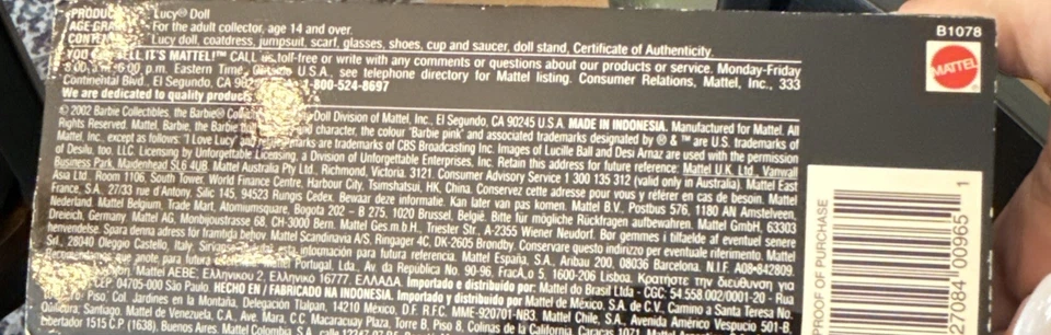 Muñeca Barbie I Love Lucy L A At Last Lucille Ball Lucy Ricardo 2002 Nueva Caja Como Está Foto 4 de 4