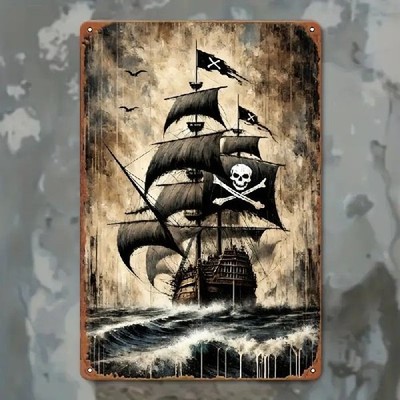 Blechschild Piratenschiff Piraten Schiff Vintage Metallschild TEL3176