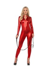 Miss Whiplash Costume Adult Red Zip Up Catsuit