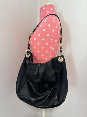 Vince Camuto Black Hobo Shoulder Bag Gold Hardware Zip Closure Detachable Strap