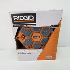 Rigid 8ft Cord 5-Outlet 2-USB A Power Hub (D)