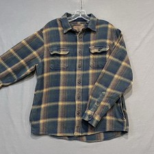 Orvis Flannel Shirt Men's Medium Blue Plaid Brown Tartan Outdoor Heavyweight