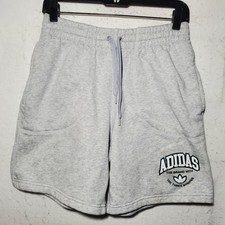 Adidas Sweat Shorts Mens Small Gray Fleece Trefoil Logo Drawstring Athletic