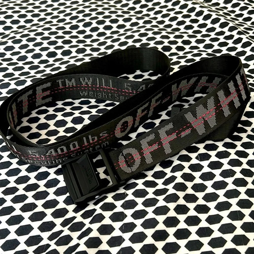 OFF-WHITE Men Black Industrial Logo Buckle Woven Belt One Size ✅