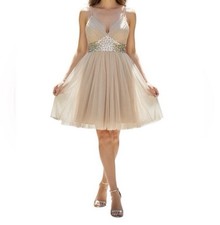 Mac Duggal Couture Tulle Embellished Formal Dress Nude Size 6