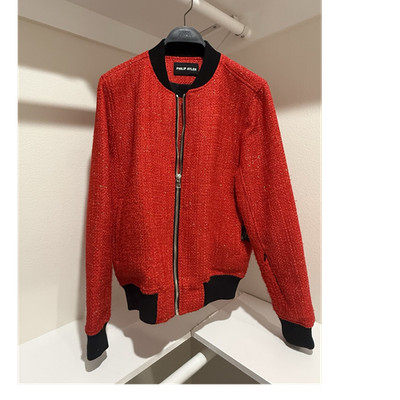 PHILIP AYLER Red Bomber Jacket Zip Closure Size S Long Sleeve