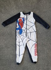 Boys Spiderman Fleece Onepiece, Size 4-6 Yrs, White/ Blue, Excellent Condition