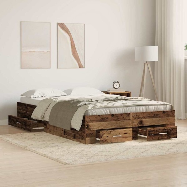 Bett Mit Schubladen Altholz 120X190 Cm Holzwerkstoff-image