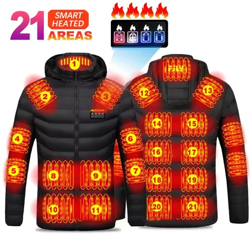 Heated Jacket 21 Areas USB DC Heated Coat Long Sleeve Hoodie w 5V Power Bank-US - product listing photo