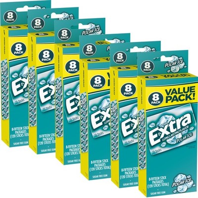 EXTRA Polar Ice Gum Sugar-Free, 8 Ct/Box, 120 Count (Pack of 6), Turquoise