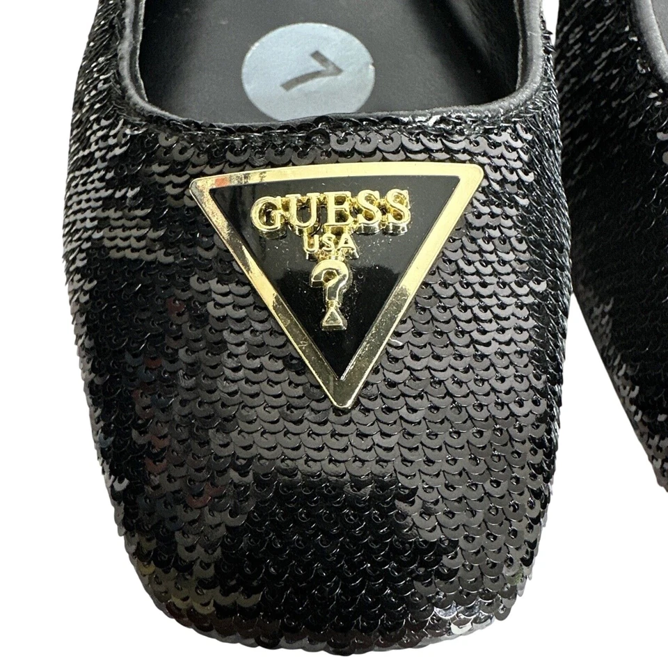 Guess Negro Lentejuelas Correa Tobillo Ballet Pisos 7 M NUEVO Foto 2 de 4