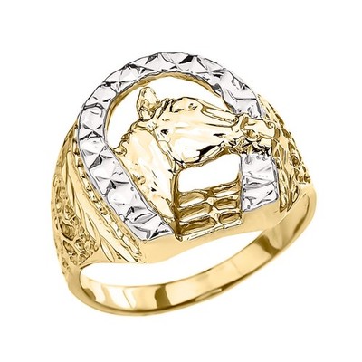 Glücksring Hufeisen zweifarbig Gold Diamantschliff
