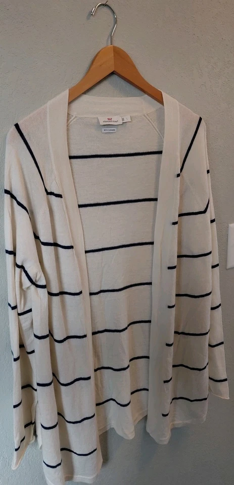 Cárdigan abierto con dobladillo curvo a rayas Vineyard Vines lana cachemir para mujer grande Foto 4 de 4