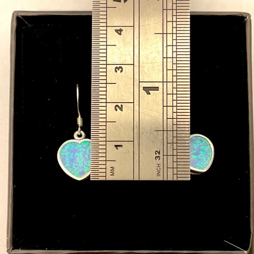 Sterling Silver Filigree Blue Lilac Fire Opal Love Heart drop dangle earrings - Picture 5 of 8