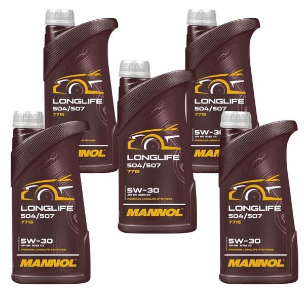 5X1 Liter Mannol Longlife 504/507 5W-30 MotoröL API SN Acea C3 7715 Synthetic-image