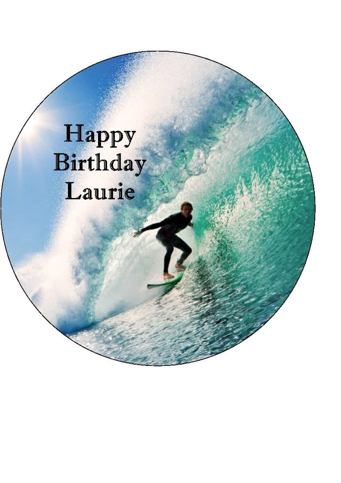 Surf / Surfing pre-cut Edible Icing Cake Topper or Ribbon 01 - Image 2 of 4