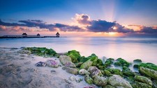Landscape nature sand rocks moss clouds water sea sky Custom Gaming Mat Desk
