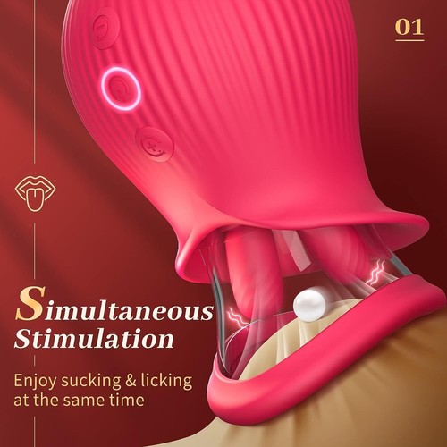 Rose Sucking Vibrator Licking Tongue Clit G-spot Dildo Oral Sex Toys for Women - Picture 3 of 7