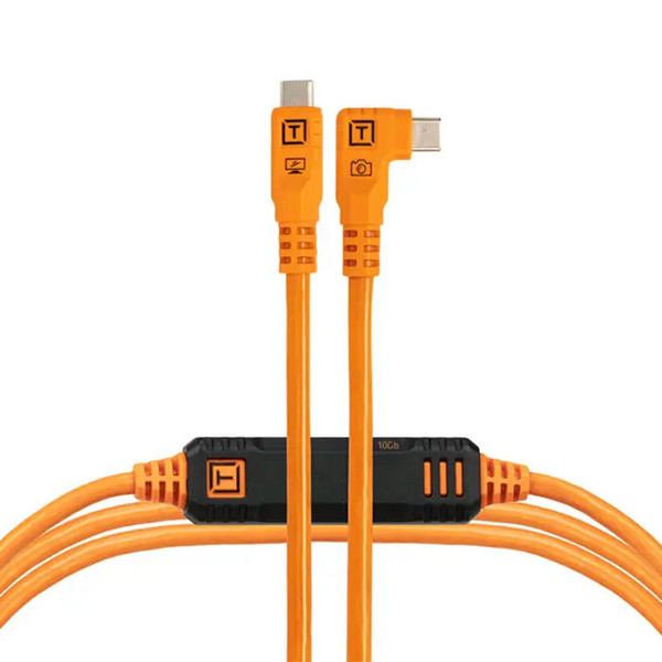 Tether Tools TetherPro Optima 10G USB-C, 15' (4.6m), Straight to Right, Orange