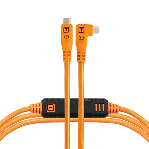 Tether Tools TetherPro Optima 10G USB-C, 15' (4.6m), Straight to Right, Orange