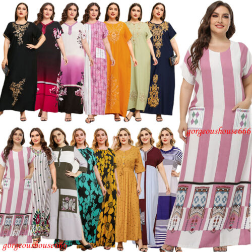 Fashion Islamic Abaya Muslim Women Maxi Dress Kaftan Robe Dubai Loose Caftan - Foto 1 di 166