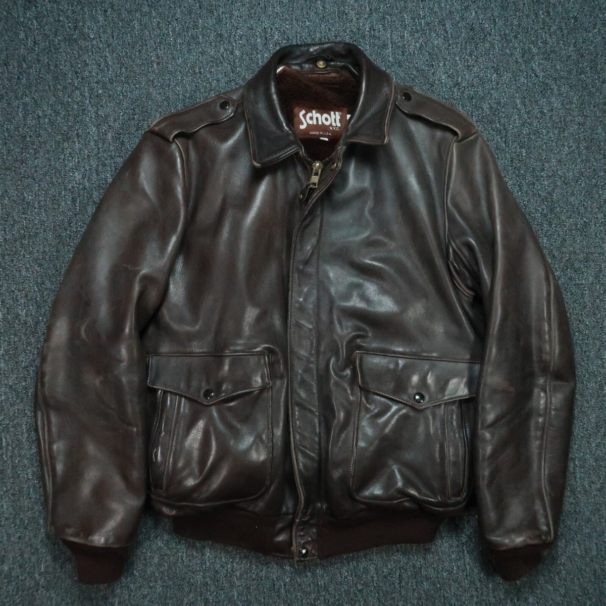 VINTAGE Schott Jacket Mens Large 42 Brown Leather