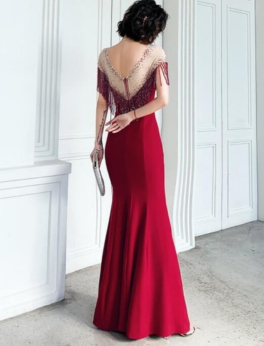 Mujeres Precioso Vestido de Noche Sirena Espalda Abierta Borla Cuentas Cóctel Baile de graduación YIN - Imagen 8 de 10