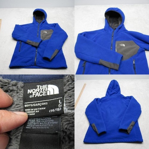 The North Face Jacket Boys Large Royal Blue Pockets Hooded Fleece Full Zip