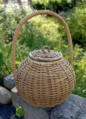 Grand Panier En Osier Vintage Rectangulaire, Fait Main, 50x52x21cm