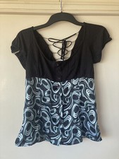 Monsoon Black, Green & White Short Sleeved Party or Work Blouse Top, Size UK 12