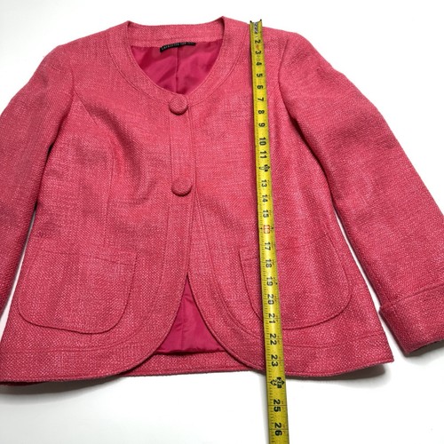 Lafayette 148 New York Hot Pink Tweed Woven Blazer Jacket Snaps Rolled Size 8/10 - Picture 3 of 10
