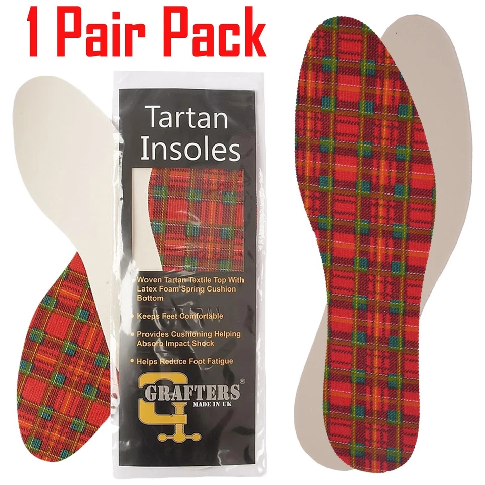 Grafters Insoles Insole Latex Foam Tartan Shoes Fit Wellies UK Size 3 - 14