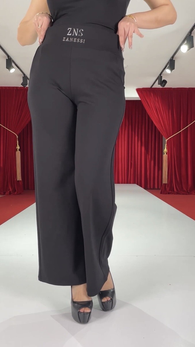 Zanessi Pants Sz 20/52 Black Wide Leg Stretch Fit Made In Turkey